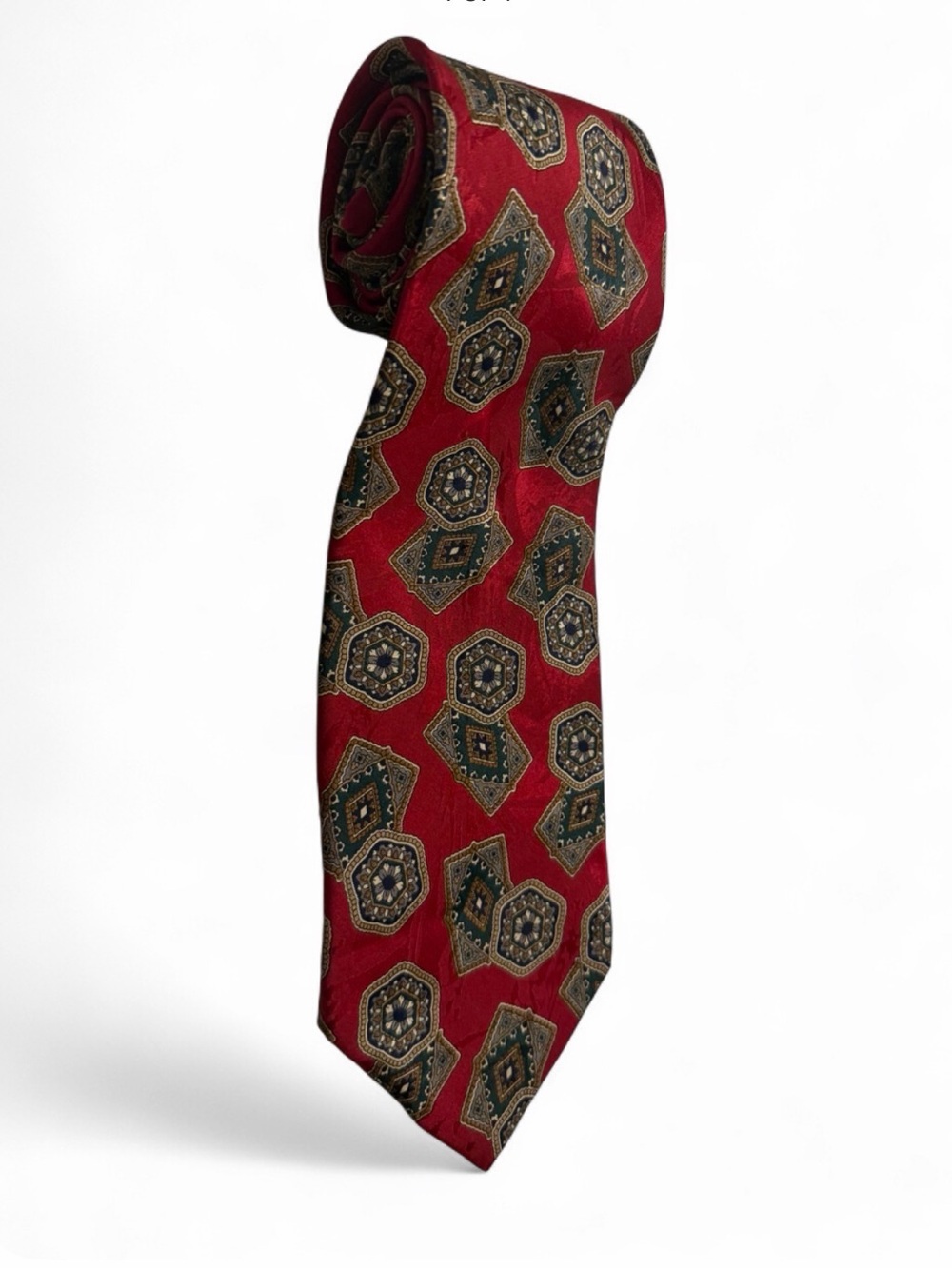 Men's Red Geometric Medallion Tie - Elegant Formal Accessory